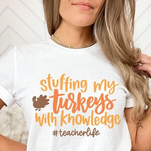 Stuffing my turkey with knowledge svg, thanksgiving teacher day, thankful teacher, hand letter, png, eps, dxf, svg cut file for Cricut