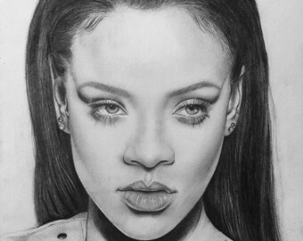 Rihanna Portrait! Graphite and Charcoal Drawing Print - by LottePhilipArt