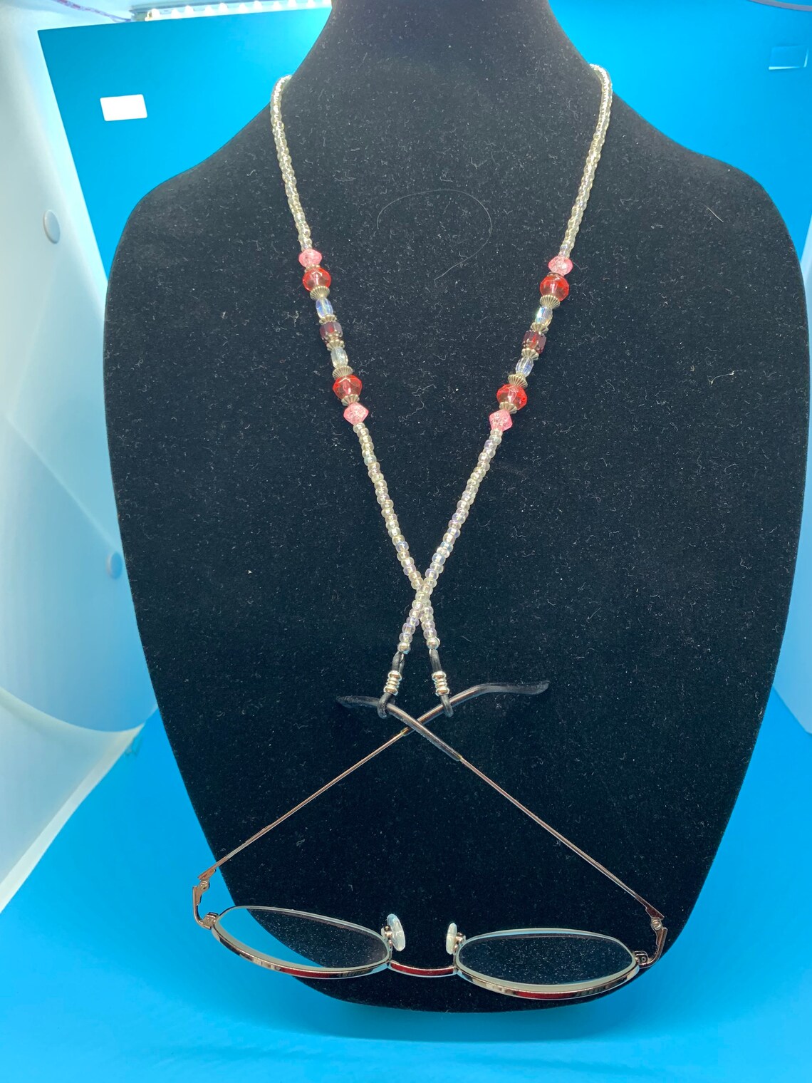 Eyeglass Strap Clear Bead With Silver Shine Red and Pink Etsy