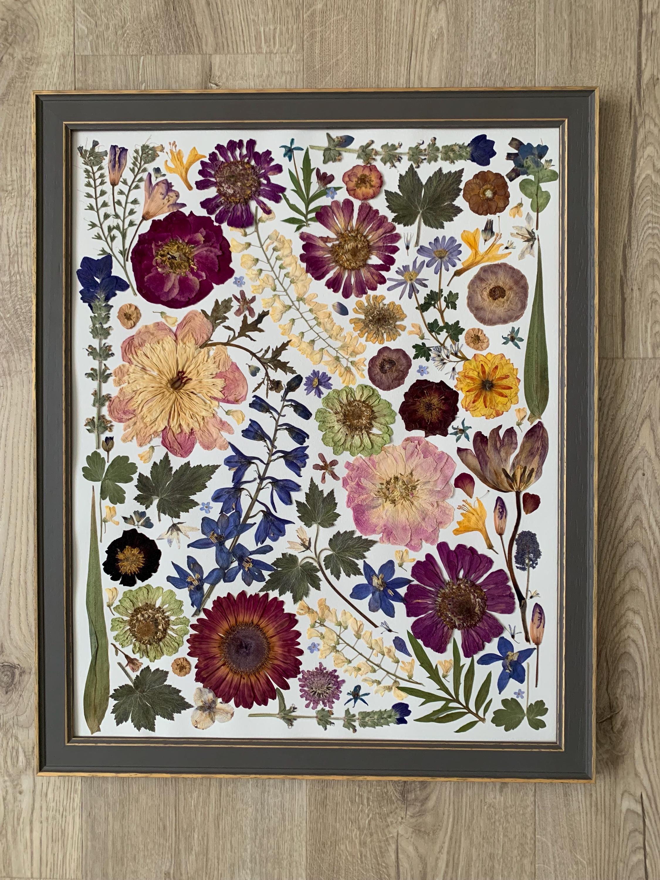 Real pressed flowers in frame, Unique gift for flowers lover, Botanical collage, Summer in frame, Pressed flower artwork