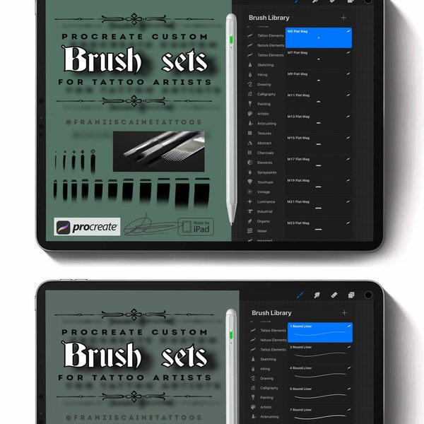 26x Procreate Brush MEGA Set - Ambos juegos de pinceles de agujas para tatuajes 16x + 10x delineadores y sombreadores - Hecho para artistas del tatuaje