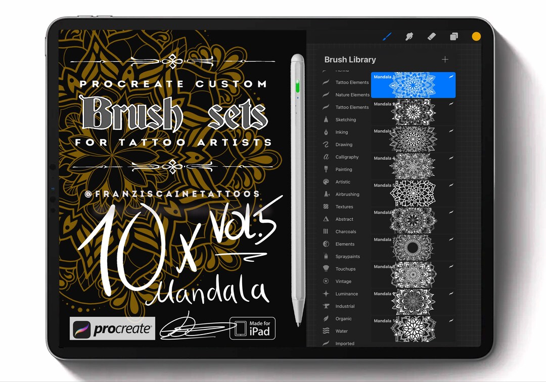 Vol.5 Procreate - 10x Mandala Brush Set, Tattoo and Stencil, Print ...