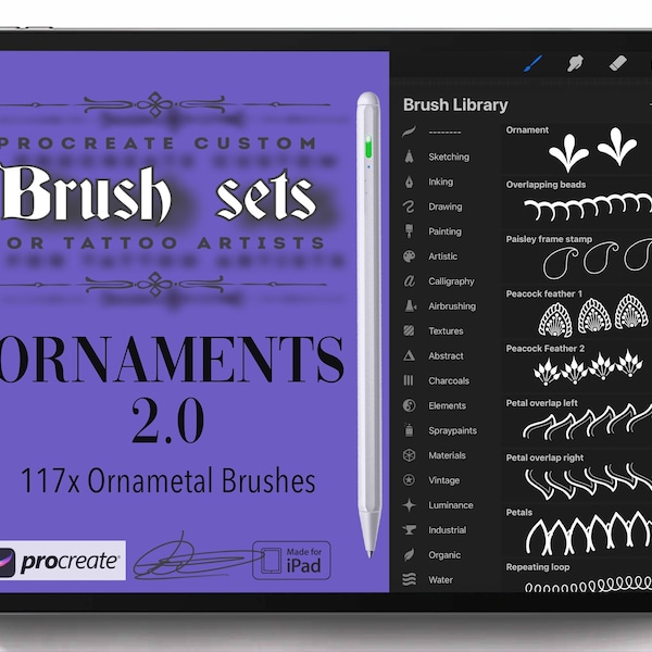 117x Procreate Brush Set - Ornamental 2.0 Pattern Brushes Mandala Geometric - Made for Tattoo & Digital Artists