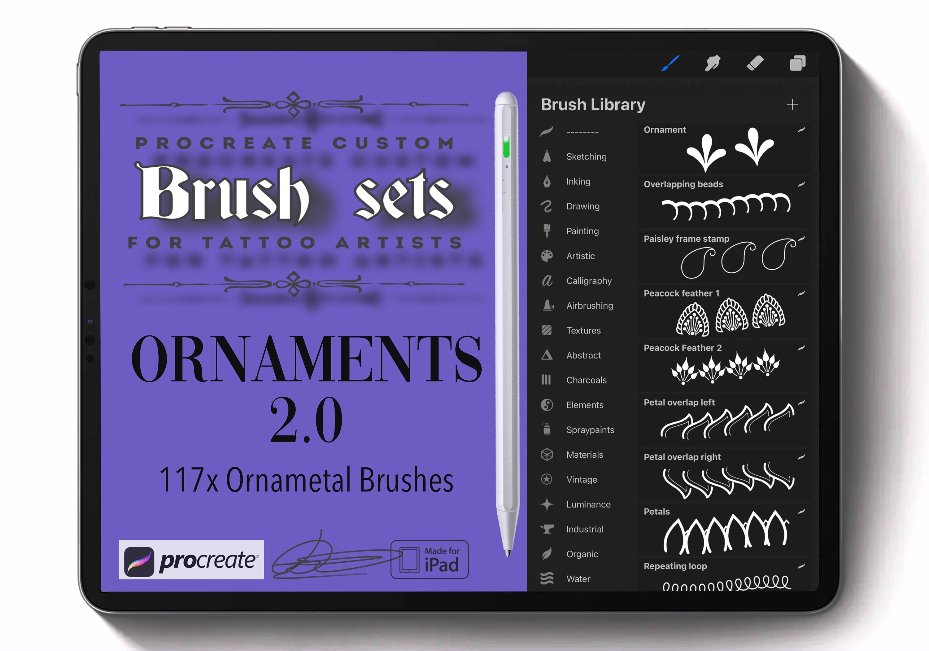 117 Procreate Ornamental Pattern Brushes 2.0 – Mandala & Geometric Set for Tattoo and Digital Artists