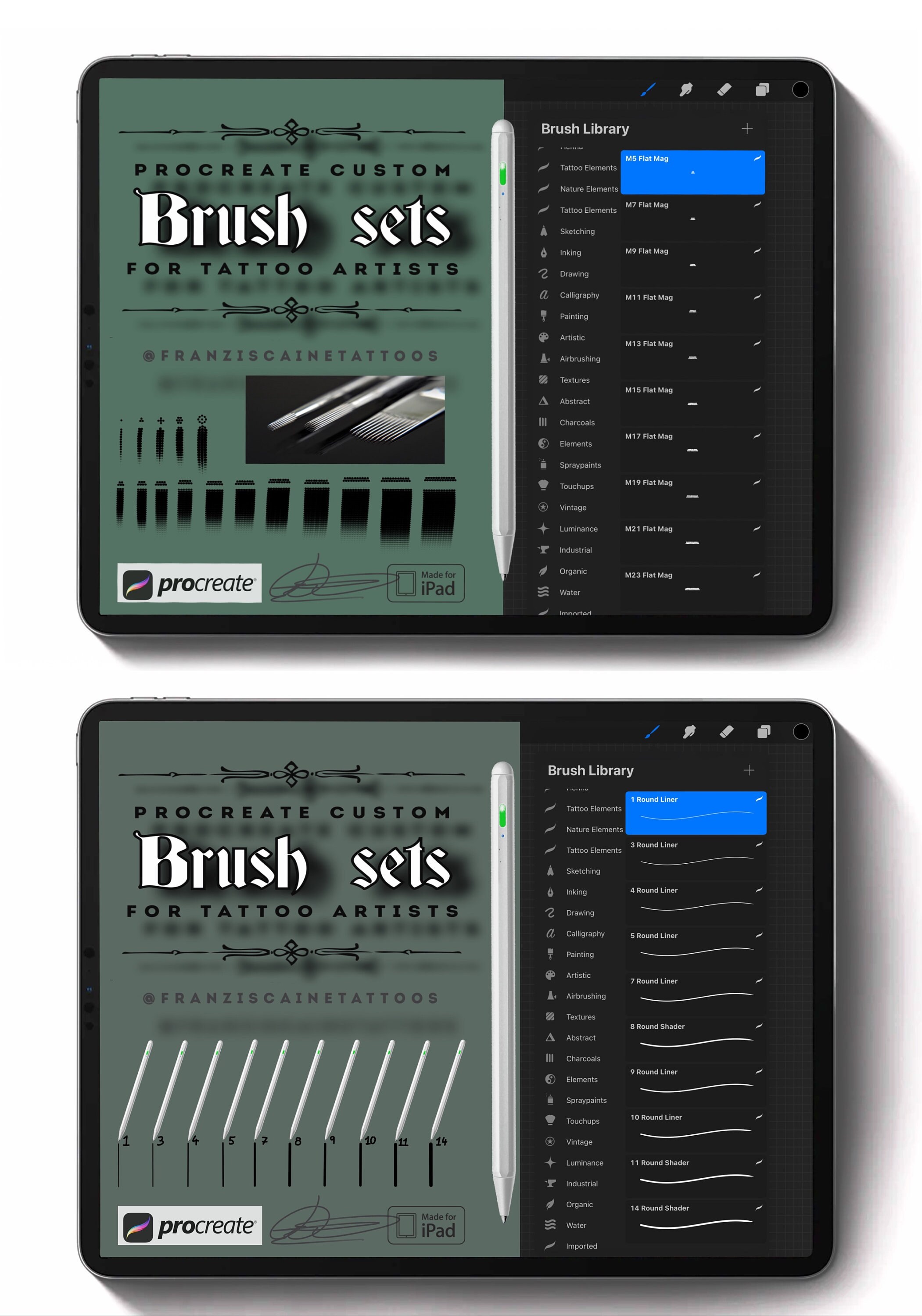 26x Procreate Brush MEGA Set Both My Tattoo Needle Brush Sets 16x 10x