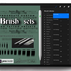 16x Procreate Brush Set - Tattoo Needle Shaders Flat Magnums & Round Shaders Pressure sensitive