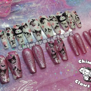 Kawaii 20 piece Nail Set l Long Coffin l READY TO SHIP