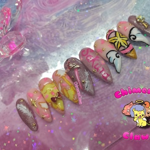 Cherry blossom l anime pink l angel l stiletto l kawaii I  Cherry blossom magical girl Press on nail set READY TO SHIP