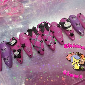 Kawaii Nail Set l Iridescent l long stiletto l Size Medium l READY TO SHIP