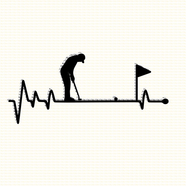 Male Golfer Putting on Heartbeat - Fathers Day Idea - Vinyl/Craft Cutting Machine Template ONLY - SVg PNG EPS