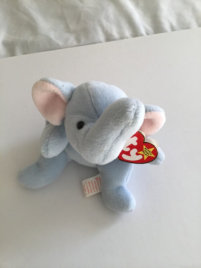 Peanut the elephant RARE light blue Beanie baby. Sought after Etsy