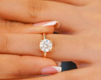 Round Engagement Moissanite Solitaire Ring 925 Sterling Silver ring for Women Diamond bridal matching Ring 10k 14k 18k Gold Ring