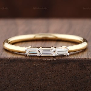 Baguette Moissanite Wedding Band: Three Stone 925 Silver Ring