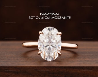 10k 14k 18k Rose Yellow White Gold Moissanite Wedding Engagement 3CT Oval Solitaire Stacking Bridal Ring Gift for women