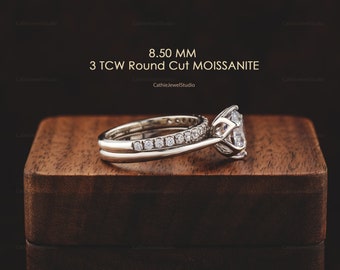 Engagement Ring set in 925 Sterling Silver for Bridal wedding Round Moissanite Ring Set For Women 14k white gold stacking CZ Ring set ZEN