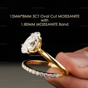 14K Gold Oval Moissanite Bridal Set: Solitaire Engagement & Wedding Ring