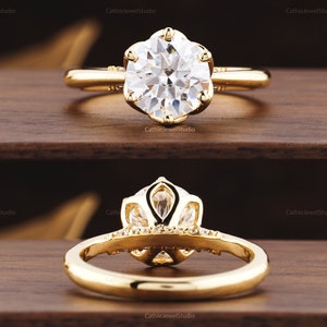 14k yellow Gold Bridal Ring 10k 18k gold Engagement ring Round Solitaire Moissanite Engagement Ring gift For her