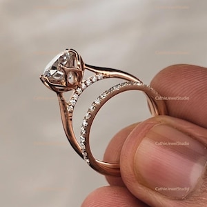3TCW Moissanite Engagement Ring Set: Solid Gold Bridal Wedding Ring