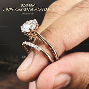 3TCW Moissanite Engagement Ring Set, 18k Rose Gold Bridal Ring Set, Half Eternity Wedding Ring Set, engagement Ring Set Gift for Her ZEN