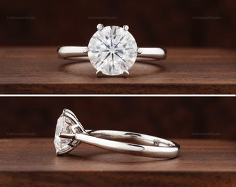 2.25CT Round Moissanite Ring, Engagement Ring, Solitaire Modern Ring, 10k 14k 18k White Gold Ring, 925 Silver Ring, Christmas Gift for women