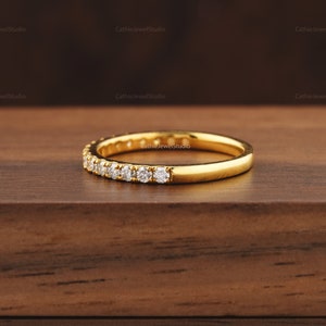 wedding band, 1.80mm Moissanite wedding Band, Stacking wedding Ring, half Eternity 10k 14k 18k Yellow Gold Bridal ring, Wedding Band ZEN image 6
