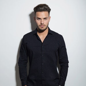 CUSTOM DRESS SHIRT, Men Casual Shirt, Tailored Shirt Dress, Personalized Black Men Formal Button Up French Cuff Collared Best Selling Shirt