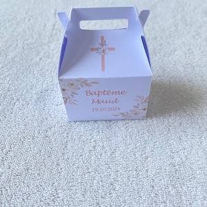 Boîte à dragée personnalisée croix fleur-baptême-communion-confirmation