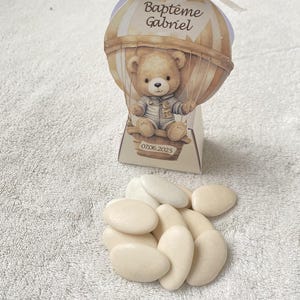 Boîte à dragées ourson montgolfière personnalisée-anniversaire-baptême