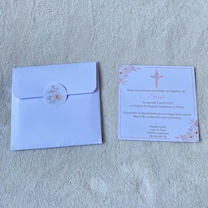 Faire part fleur croix baptême-confirmation-communion
