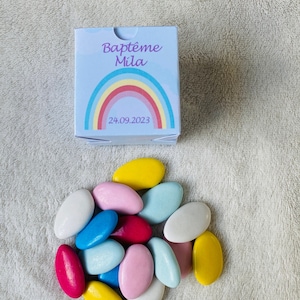 Boîte à dragées arc en ciel personnalisée-anniversaire-baptême-mariage