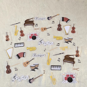 Lot die cuts / découpes instruments de musique imprimées décoration table-anniversaire-communion-mariage-album photo-carte-scrapbooking