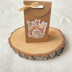 Sacchetto-scatola-borsa in carta kraft con animali della foresta, decorazione per battesimo, compleanno e matrimonio