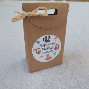 Sacchetto-scatola-borsa in carta kraft con animali della foresta, decorazione per battesimo, compleanno e matrimonio
