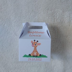 Boîte à dragées girafe personnalisée-anniversaire-baptême savane-jungle