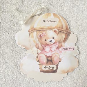 Faire part baptême-anniversaire personnalisé ourson montgolfière