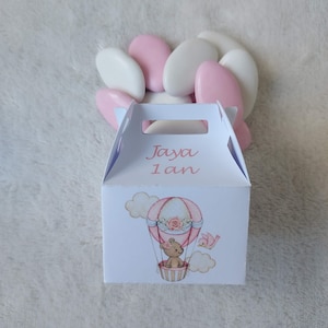Boîte à dragées montgolfière ourson personnalisée-anniversaire-baptême