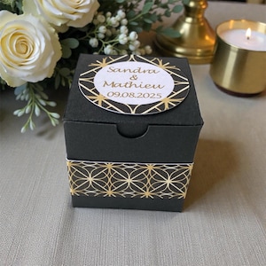 Personalisierte Gastgeschenkbox in Schwarz und Gold – Hochzeit – Geburtstag – Taufe – Ruhestand