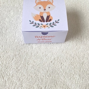 Boîte renard personnalisée dragée-biscuits-bonbons anniversaire-baptême