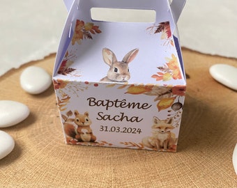 Boîte à dragées animaux de la forêt personnalisée-anniversaire-baptême