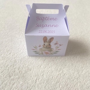 Boîte à dragées lapin personnalisée-anniversaire-baptême