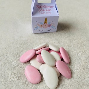 Boîte à dragées licorne personnalisée