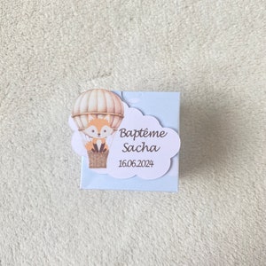 Boîte à dragées renard montgolfière personnalisée-anniversaire-baptême