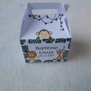 Boîte dragées savane jungle personnalisée-baptême-anniversaire