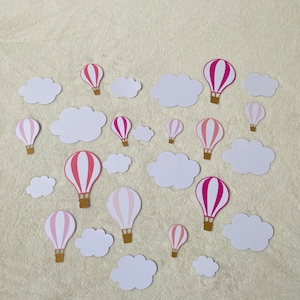 Lot confettis/die cuts/découpes/décoration petites et grandes montgolfière et nuages