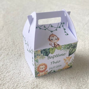 Boîte dragées savane jungle personnalisée-baptême-anniversaire