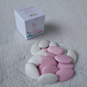 Boîte à dragées cygne personnalisée-anniversaire-baptême-mariage modèle au choix