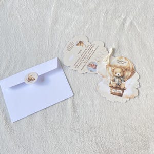 Faire part baptême-anniversaire personnalisé ourson montgolfière