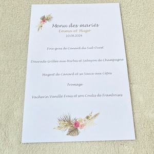 Menú de boda flores secas-campestre-boho-romantico-cumpleaños-retiro....