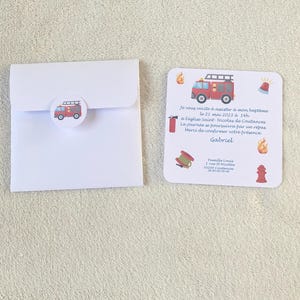 Faire part pompier baptême-anniversaire personnalisé