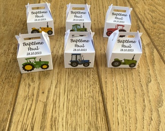 Personalized tractor favor boxes